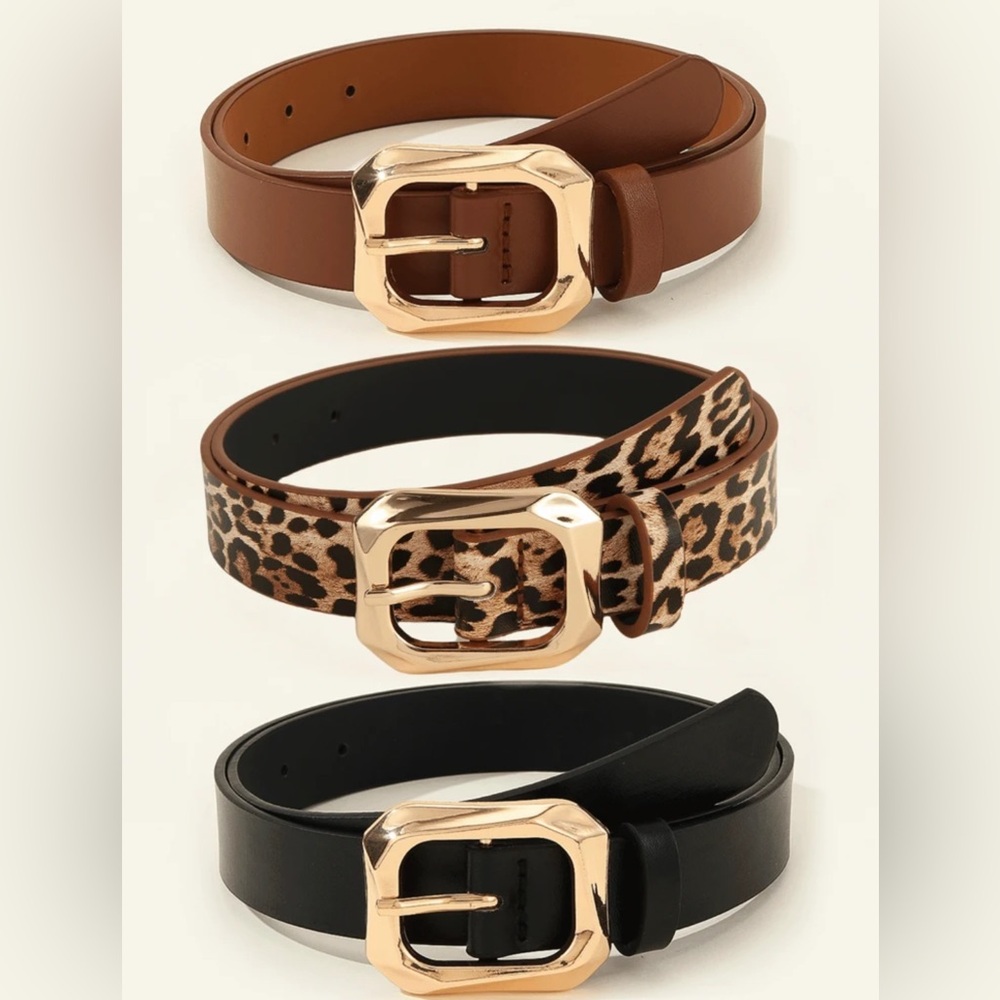 Brown, Leopard, and Black Women's Belt Set